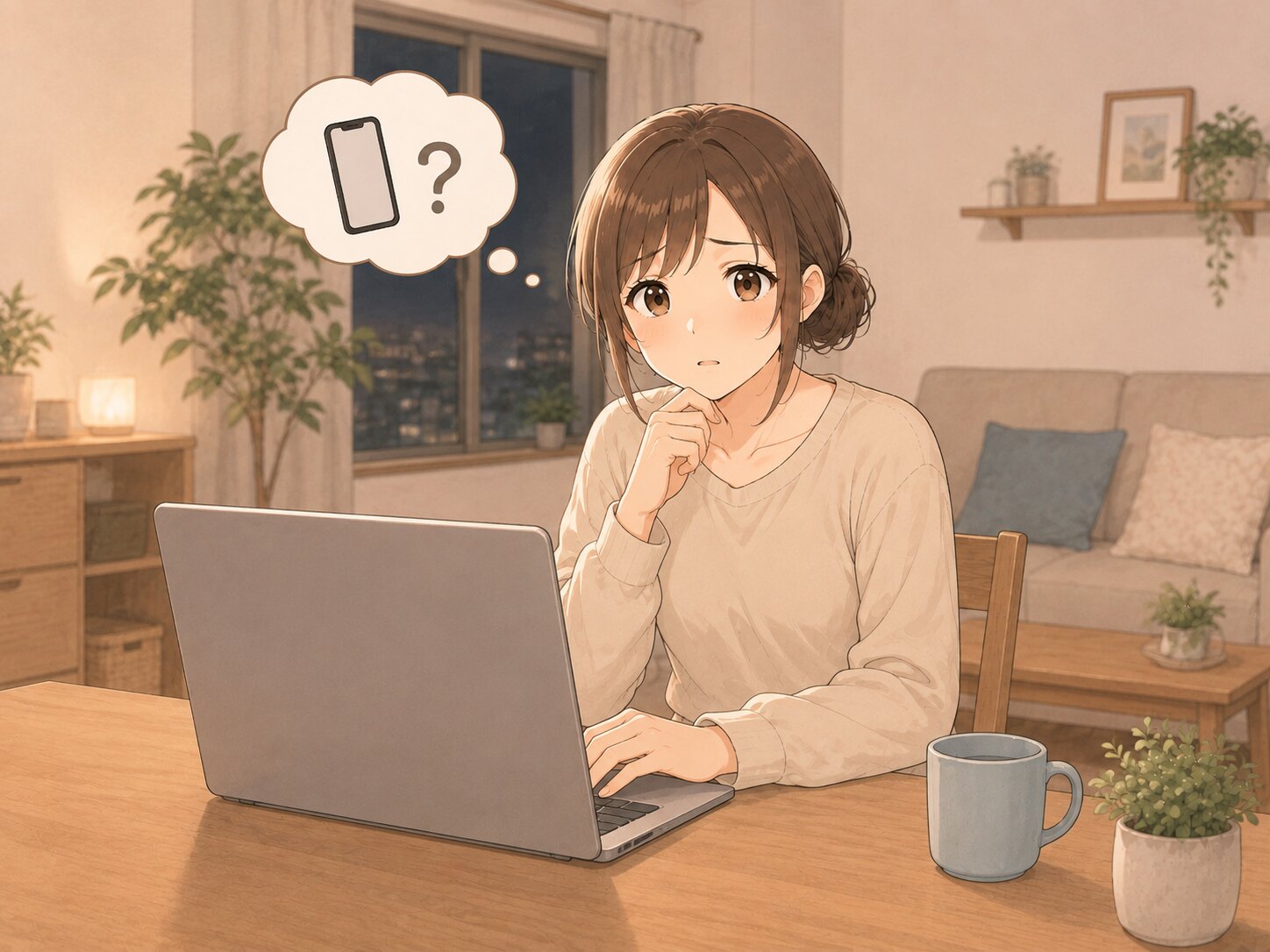 看護師転職サイトを使うべきか迷いながら自宅で登録画面を見る若手看護師