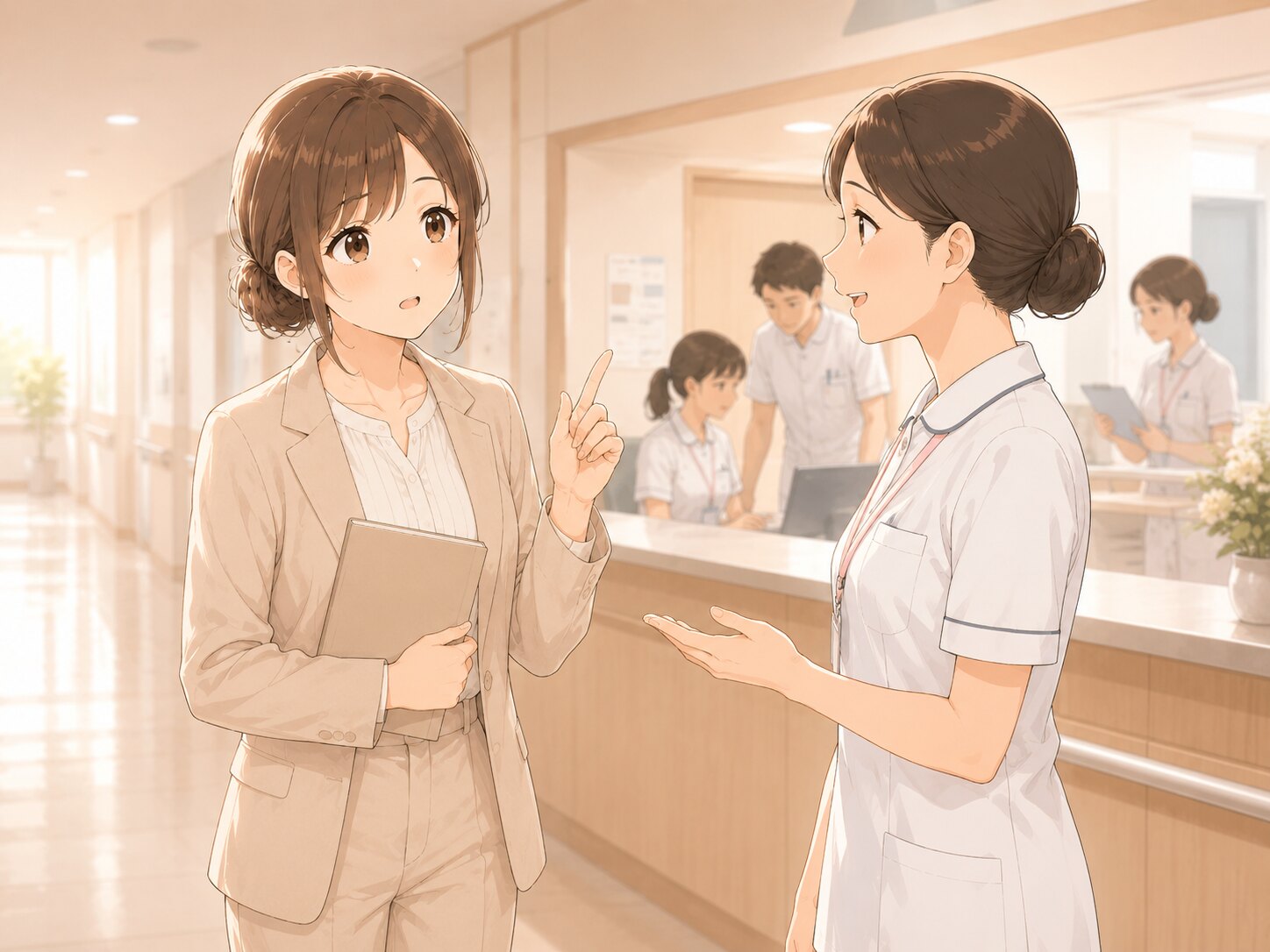 応募前の病院見学で質問する若手看護師
