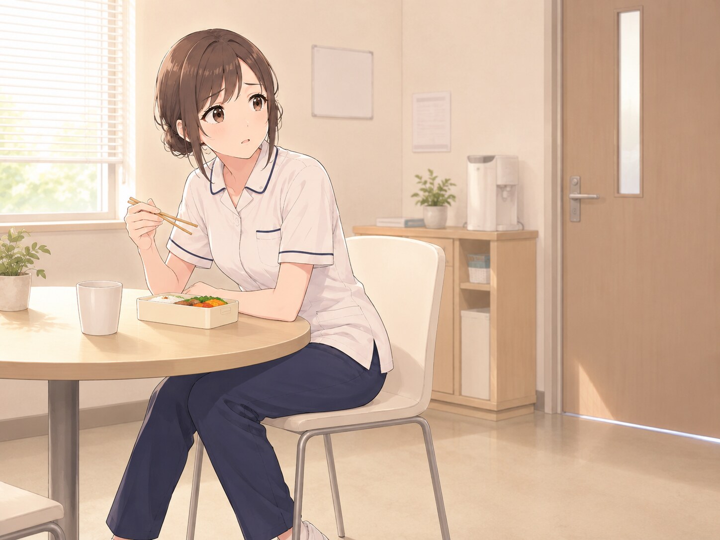 休憩中も気が休まらない看護師のイメージ