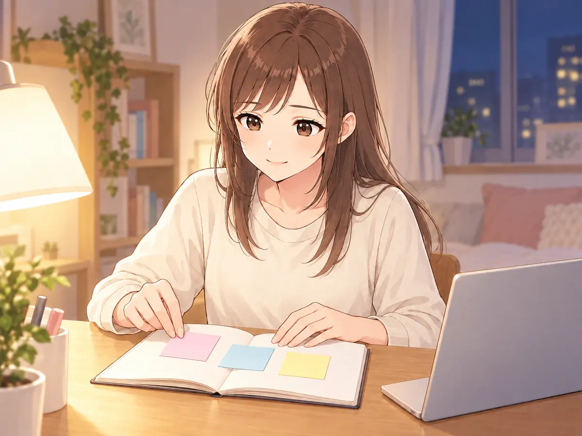 自宅でその日にできたことを記録する新人看護師